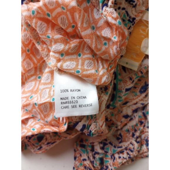 Lucy & Laurel Women Shirt Medium Orange Blue Bohemian Peasant Crochet Paisley - Picture 7 of 8